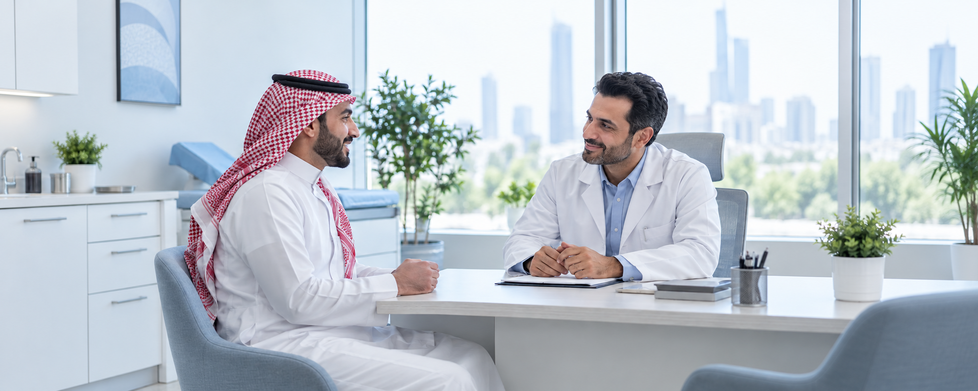 طبيب يستمع إلى مريض أثناء استشارة طبية