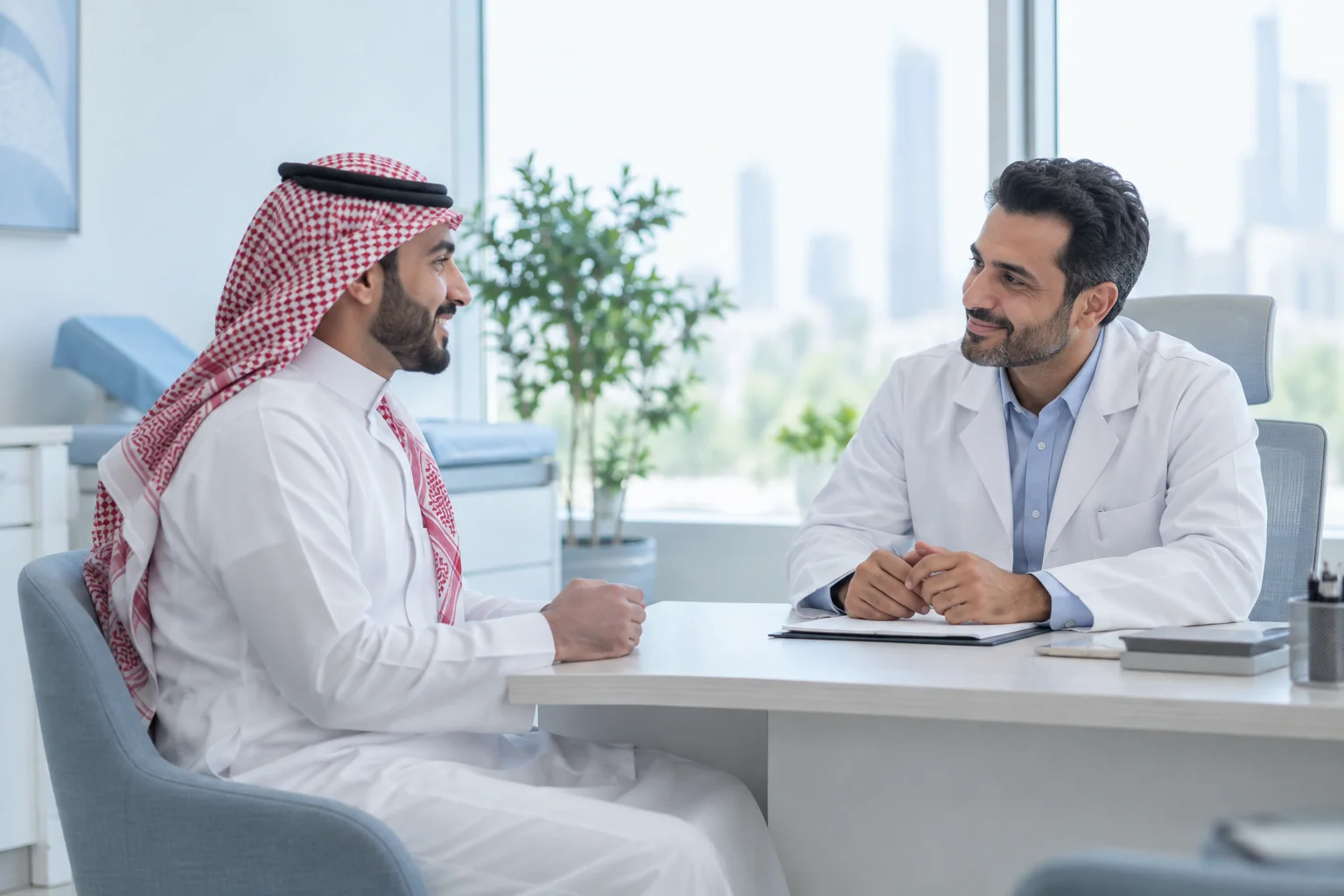 طبيب يستمع إلى مريض أثناء استشارة طبية